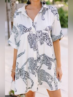 Entro Cream and Black Leopard Print Women's Dress